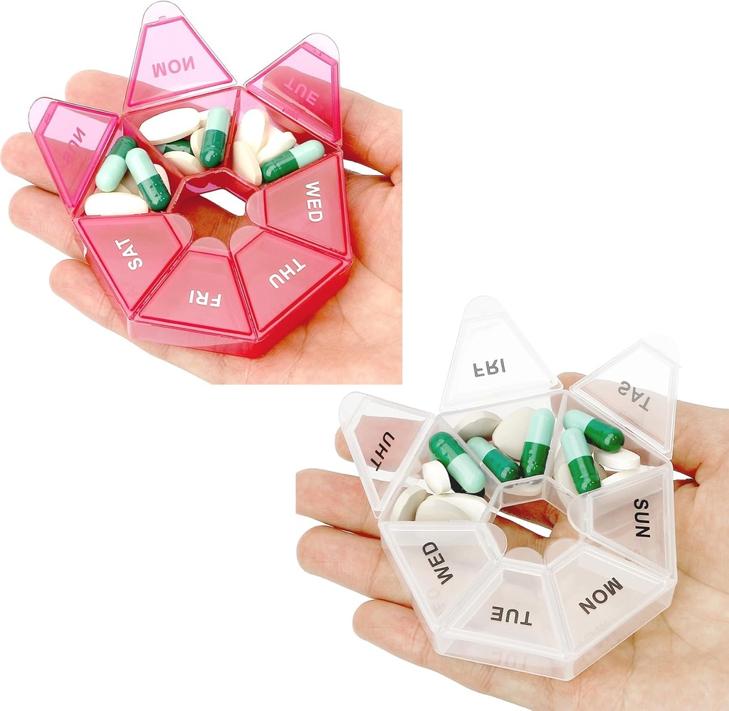 Διοργανωτής χαπιών, 2 Pack Pill Box, μικρή υπόθεση χαπιών, Διοργανωτής χαπιών φαρμάκων 1 φορά την ημέρα, Weekly Pill Organizer, Pill Container, Hill Holder, Daily Pill Organizer Travel Pill Organizer 7 ημέρα (Red&White)