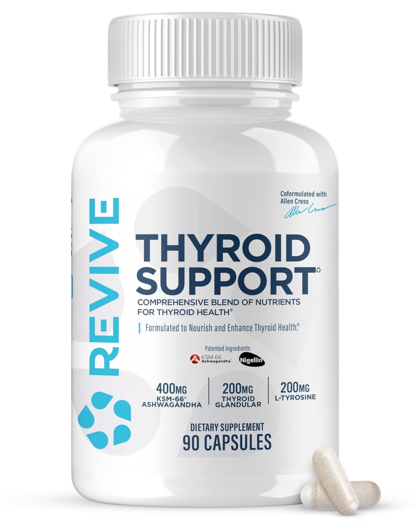 Revive MD Thyroid Supplement Υποστήριξη για άνδρες & γυναίκες - Πλήρης ανάμειξη των Nutritents Υποστηρίζει υγιή Thyroid λειτουργία με την Ουσιαστική Βιταμίνη, Ορυκτά & Βότανα (90 κάψουλες, 30 εξυπηρετούν)