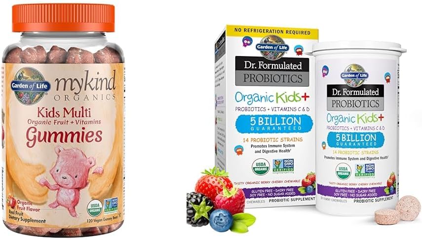 Garden of Life Organics Kids Gummy Vitamins - Fruit - Certified Organic, Non-GMO & Vegan & Dr. Formulated Probiotics Organic Kids+ Plus Vitamin C & D - Berry Cherry