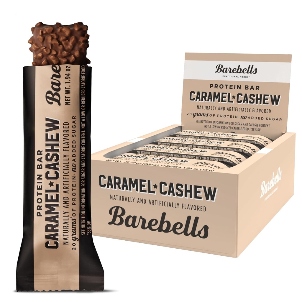 Bar Protein Bars Bars Caramel Cashew - 12 Count, 20g High Protein Treats - Σοκολάτα Nutrition Bar με 1g Total Sugars - On-The-Go Πρωινό ή μετά την προπόνηση σνακ