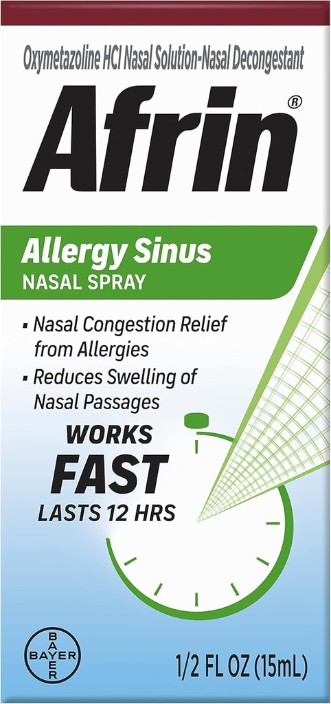 Afrin Allergy Sinus Nasal Spray - Γρήγορο και ισχυρό Nasινικό ντεκόρ από τις αλλεργίες, για ενήλικες και παιδιά 6 χρόνια και μεγαλύτερα, 0.50 Fl Oz (πακέτο του 1)
