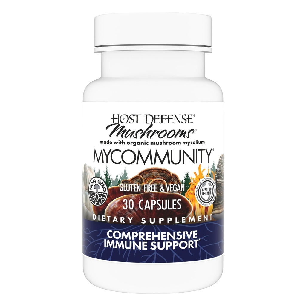 Host Defense MyCommunity Capsules - 17 Species Blend Mushroom Supplement for Immune Support - Herbal Aid with Lion's Mane, Reishi, Chaga, Cordyceps, Turkey Tail & More - 30 Capsules (15 Servings)*