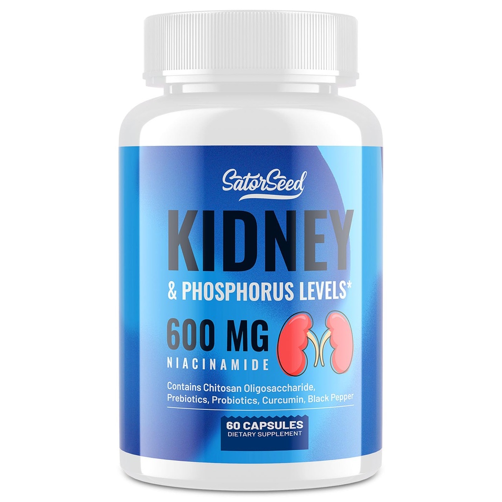 Kidney Cleanse Detox & Repair – Kidney Support Supplement with 600mg Niacinamide, Chitosan Oligosaccharide, Curcumin, Probiotics – Phosphorus Binder – 60 Capsules