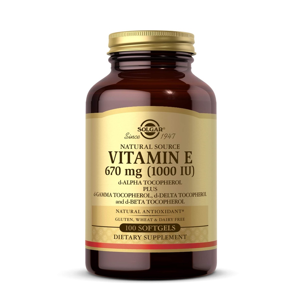 Solgar Vitamin E 670 mg (1000 IU), 100 Mixed Softgels - Φυσικό Αντιοξειδωτικό, Δερμάτινο & Ανοσοποιητικό Σύστημα Υποστήριξη - Φυσικώς-Πηγή Βιταμίνη Ε - Χωρίς γλουτένη, Χωρίς γαλακτοκομικά - 100 Σερβιέτες