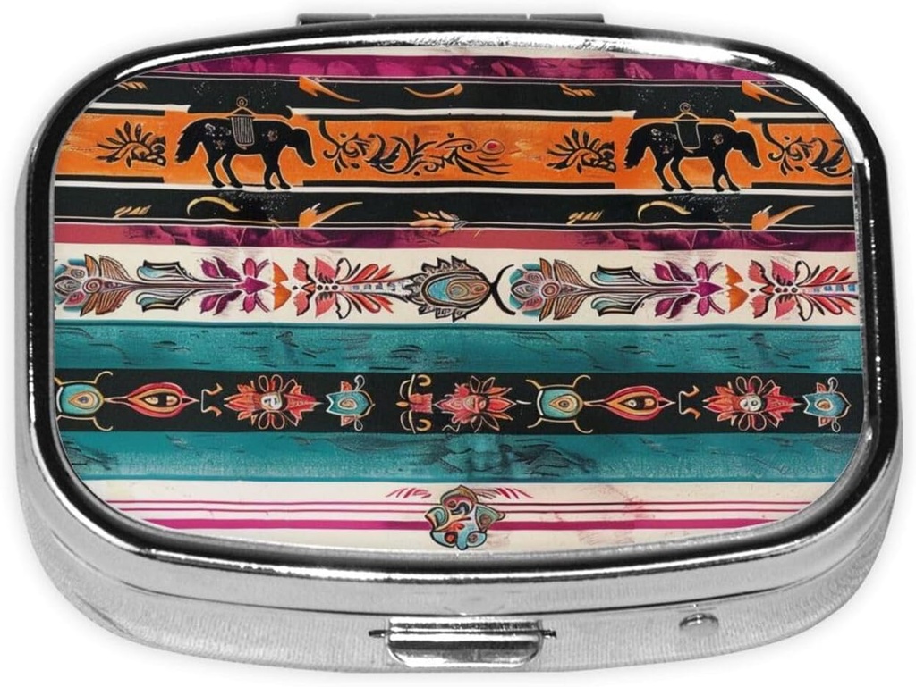 Horse Print Printed Square Pill Organizer with 2 Compartments, Portable Mini Pill Box Pill Case for Medicine, Vitamin, Fish Oil, Συμπληρώματα
