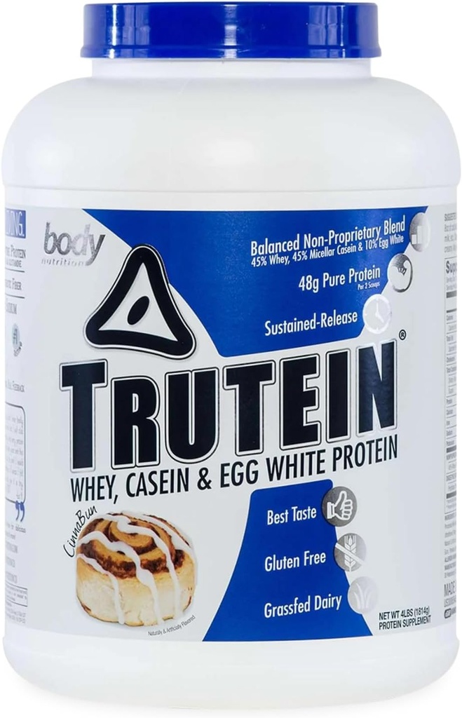 Διατροφή σώματος Trutein Υψηλή πρωτεΐνη σκόνη: 45% Whey, 45% καζεΐνη, 10% Αυγό Λευκό, χωρίς γλουτένη, χαμηλή νάτριο, χόρτο Fed πρωτεΐνη Whey σκόνη, γυμναστήριο συμπλήρωμα & πρωινό Shake, Cinnabun, 4lb