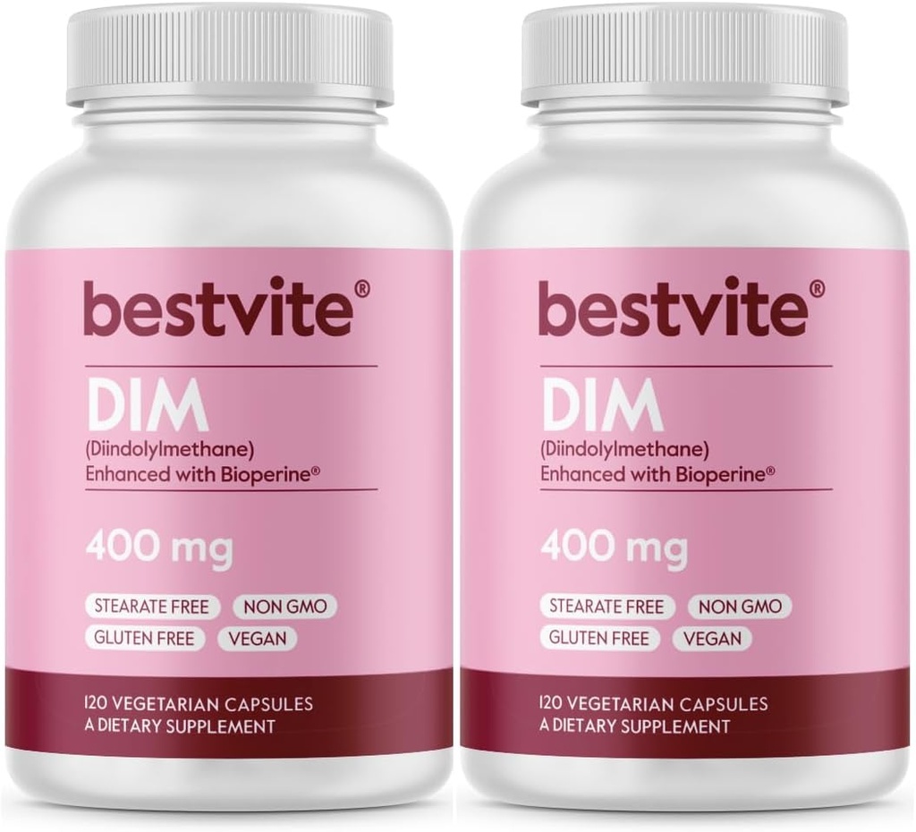 BESTVITE DIM (Diindolylmethane) 400mg με Bioperine (240 κάψουλες χορτοφάγων) (120 x 2) - Όχι στεατικά - Όχι Ζελατίνη - Vegan - Μη ΓΤΟ - Χωρίς γλουτένη