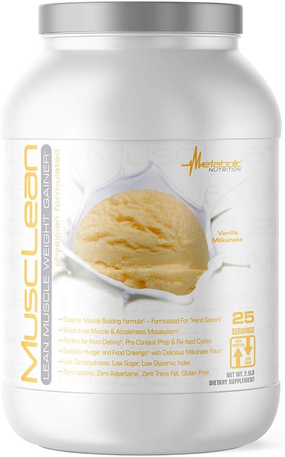 Μεταβολική Διατροφή - Mussan - Milkshake Weight Gainer, Whey High Protein Meal Replacement, Συντήρηση Διατροφή, Χαμηλό Καρβίδιο, Keto Diet, Digestive Enzymes, Vanilla, 2,5 Λίρες (25 ser)