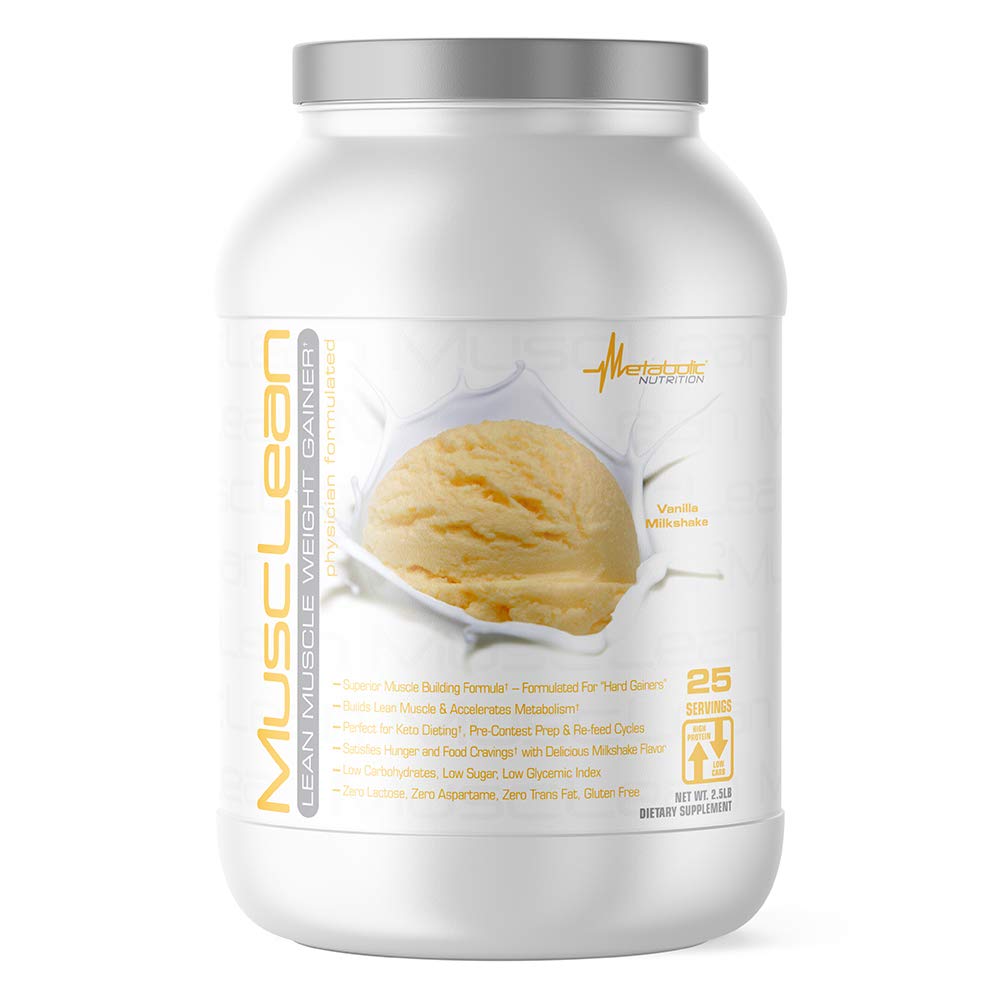 Μεταβολική Διατροφή - Mussan - Milkshake Weight Gainer, Whey High Protein Meal Replacement, Συντήρηση Διατροφή, Χαμηλό Καρβίδιο, Keto Diet, Digestive Enzymes, Vanilla, 2,5 Λίρες (25 ser)