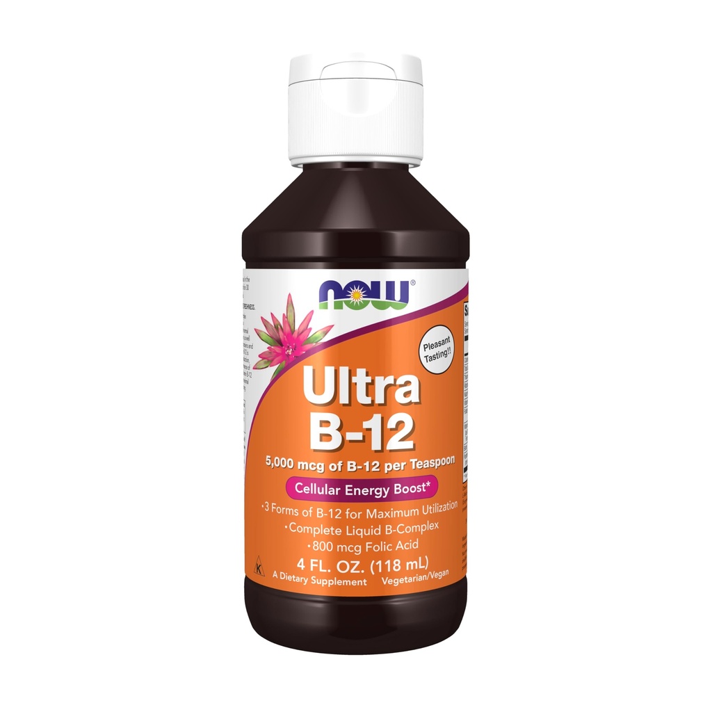 NOW Συμπληρώματα Τροφίμων, Ultra B-12, Υγρό, 800 mcg Φολικό οξύ, Κυτταρική Παραγωγή Ενέργειας*, 4-Ounce