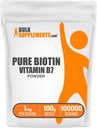 BulkSupplements.com Pure Biotin Powder - as Vitamin B7, Biotin Vitamins for Hair, Skin and Nails - Χωρίς γλουτένη, 1mg per Serving, 100g (3.5 oz) (Pack of 1)