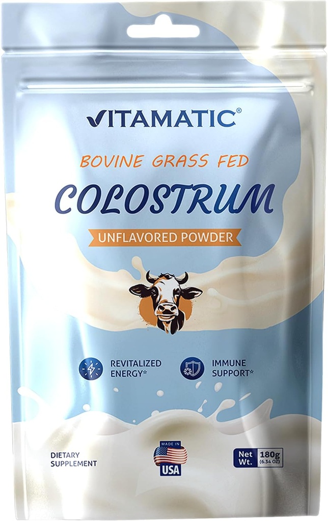 Vitamatic Bovine Colostrum 30% IgG Powder 180 gram (6,34 OZ) - Συμπλήρωμα για την υγεία των ορνίθων, την ανάπτυξη των μαλλιών, την ομορφιά, την αποκατάσταση των μυών, & την ανοσοποιητική υποστήριξη - Εύκολο να αναμειχθεί - (Άγευστη)