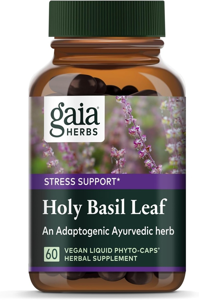 Gaia Herbs Holy Basil Leaf - παραδοσιακά χρησιμοποιείται για την υποστήριξη της αντίδρασης στρες - Προσαρμοσμένη Ayurvedic Herb* - 60 Vegan Liquid Phyto-Capsules (30-Day Supply)