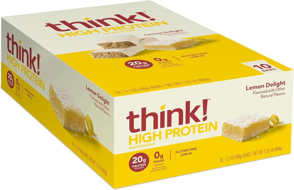 Σκέψου! Πρωτεΐνη Bars, Υψηλής πρωτεΐνης σνακ, Χωρίς γλουτένη, Kosher Friendly, Λεμονάδα απόλαυση, μπαρ διατροφής, 2.1 Oz ανά μπαρ, 10 Count (Packaging May Vary)
