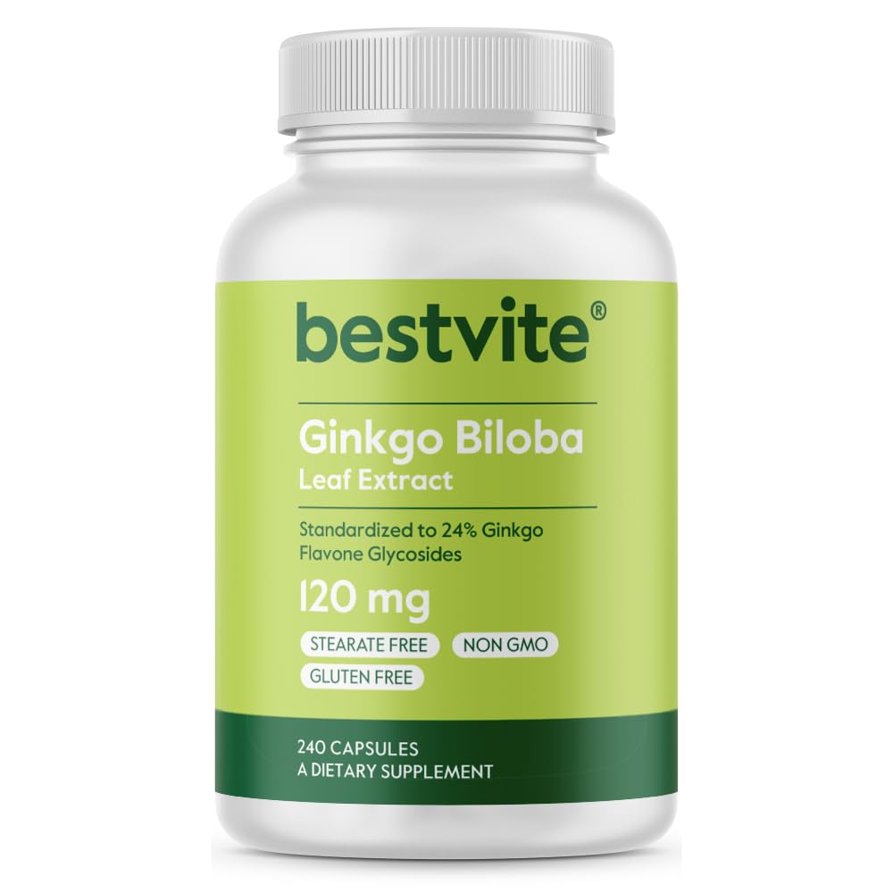 BESTVITE Ginkgo Biloba 120mg (240 κάψουλες) - Όχι Stearates - Μη ΓΤΟ - Χωρίς γλουτένη - τυποποιημένο σε 24% Ginkgo Flavone Γλυκοσίδες