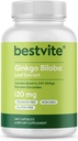 BESTVITE Ginkgo Biloba 120mg (240 κάψουλες) - Όχι Stearates - Μη ΓΤΟ - Χωρίς γλουτένη - τυποποιημένο σε 24% Ginkgo Flavone Γλυκοσίδες