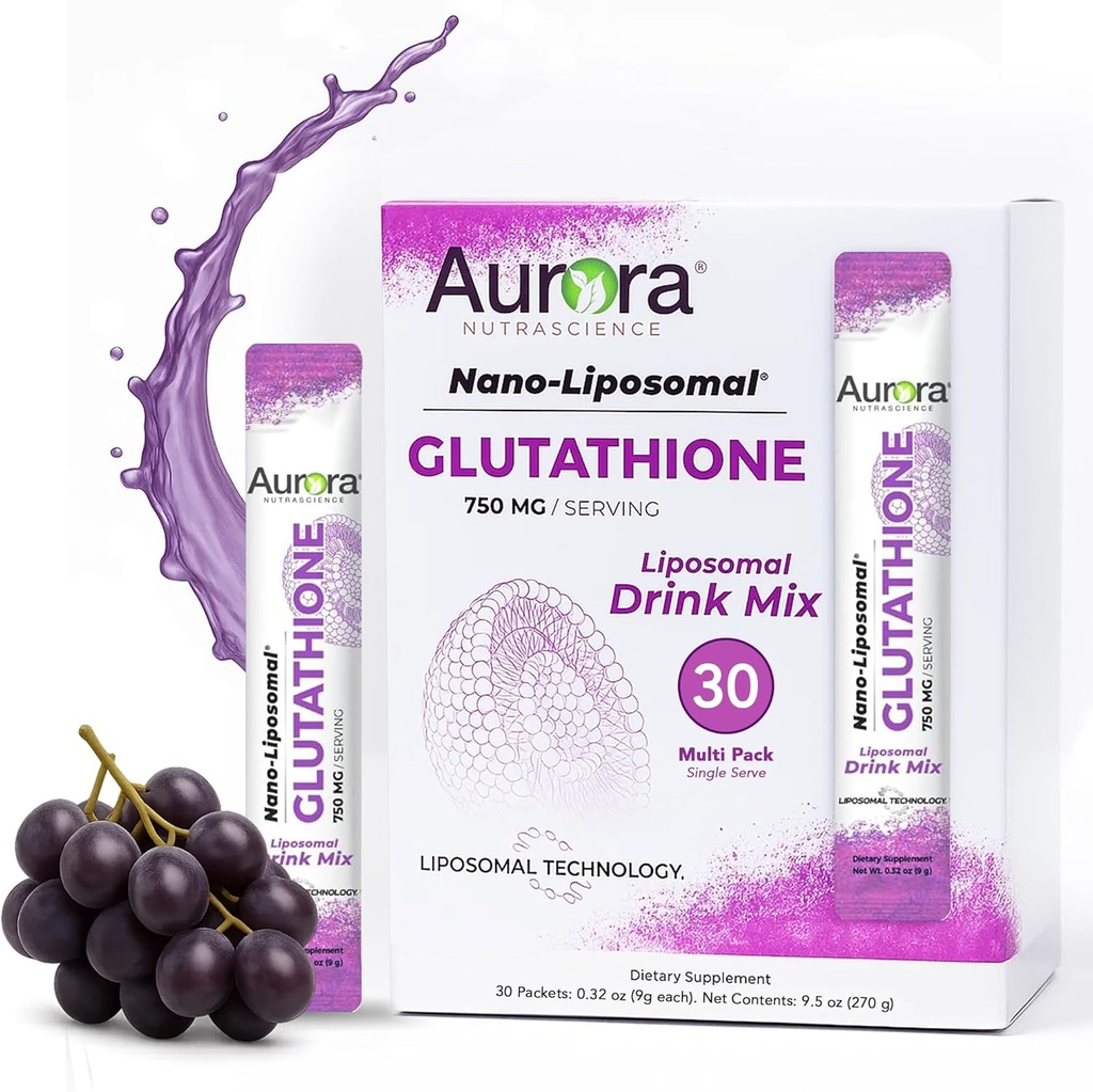 Aurora Nutrascience Nano-Liposomal Glutathionone, Σταφύλι σε σκόνη ποτό Mix Immune & Antioxidant συμπλήρωμα υποστήριξης για την υγεία των ούλων, 750 mg ανά υπηρεσία, μη-GMO, χωρίς ζάχαρη, 30 ενιαία πακέτα σερβιρίσματος
