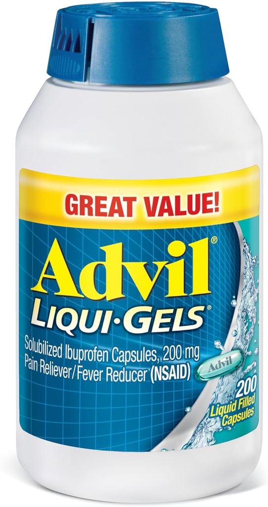 Advil Liqui-Gels Pain Reliever and Fever Reducer, Pain Medicine for Adults with Ibuprofen 200mg for Panhone, Backache, Menstrual Pain and Joint Pain Relief - 200 Liquid Filled Capsles
