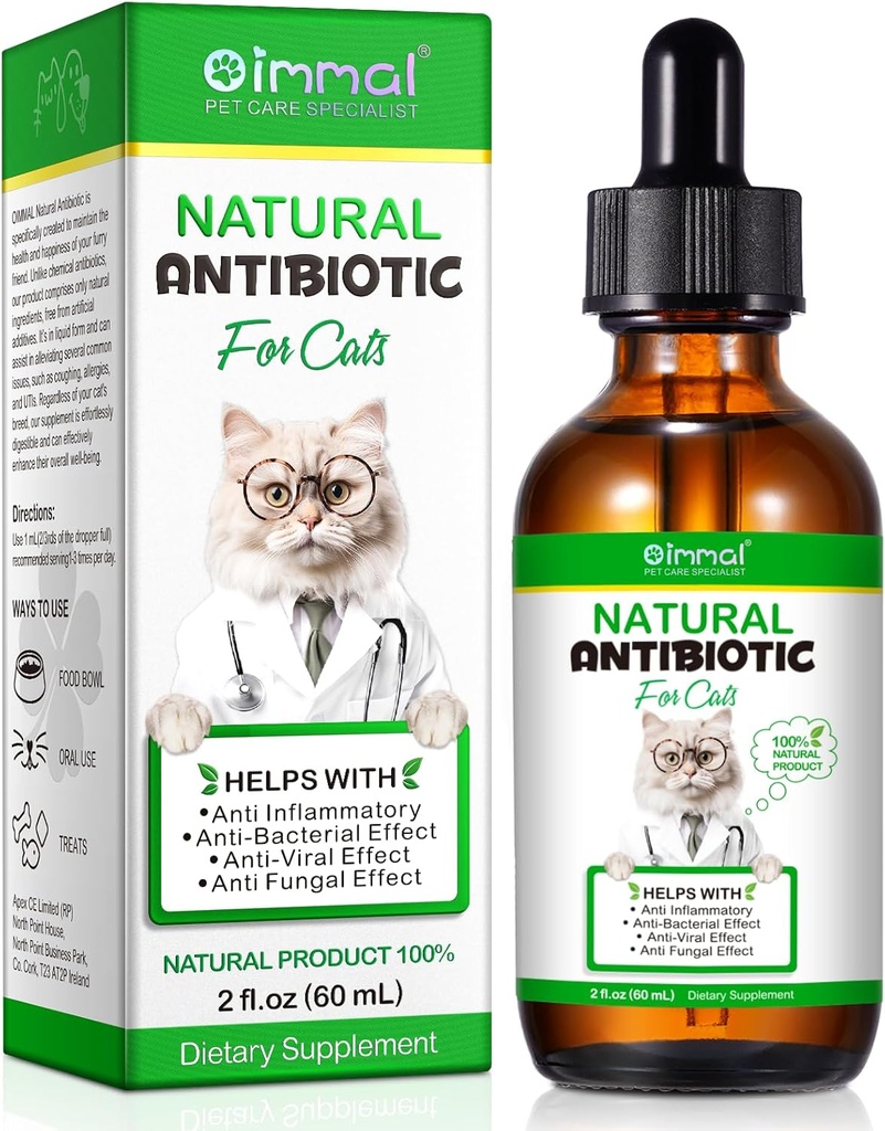 Antibiotics for Cats, Natural Antibiotic Pet Supplements Supports Immune & Cats Allergy Relief, Cat Multivitamin UTI Drops for All Ages & Breeds of Cat, Chicken Flavour - 2 Fl Oz / 1 Pack