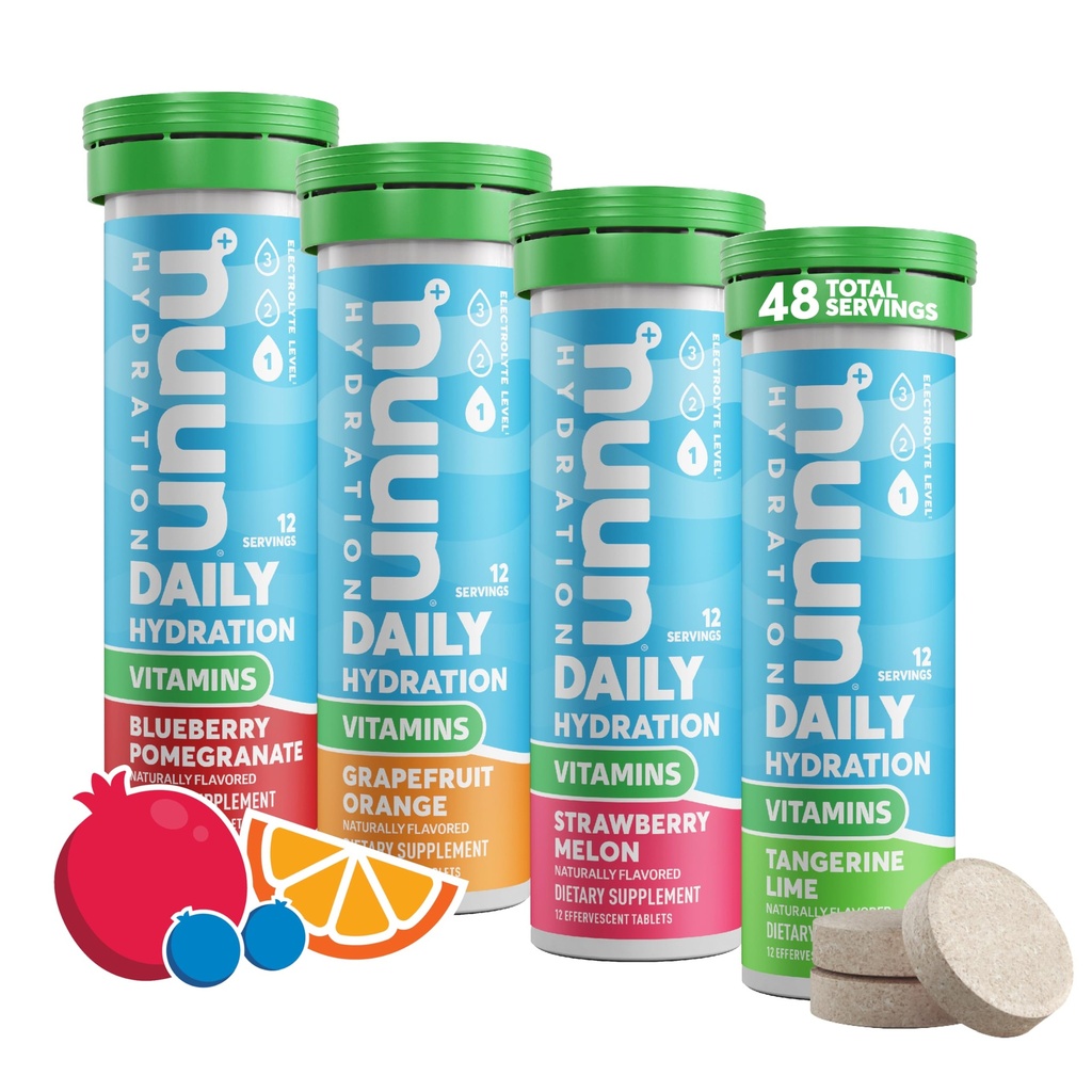Nuun Βιταμίνες Ηλεκτρολυτικά Δισκία με Βιταμίνη D, C, E, A, & B6, Φολικό Οξύ, Μαγνήσιο & 4 Άλλα Απαραίτητα Ηλεκτρόλυτα, Χωρίς Γλουτένη & Vegan, Μικτά Φρούτα, 4 Συσκευασία (48 Μερίδες Σύνολο)
