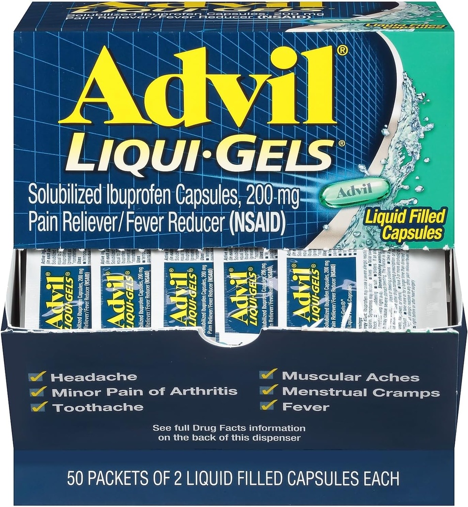 Advil Liqui-Gels Pain Reliever/Fever Reducer, Solubilised Ibuprofen 200mg, 2/Packet, 50 πακέτα/Box (016902)