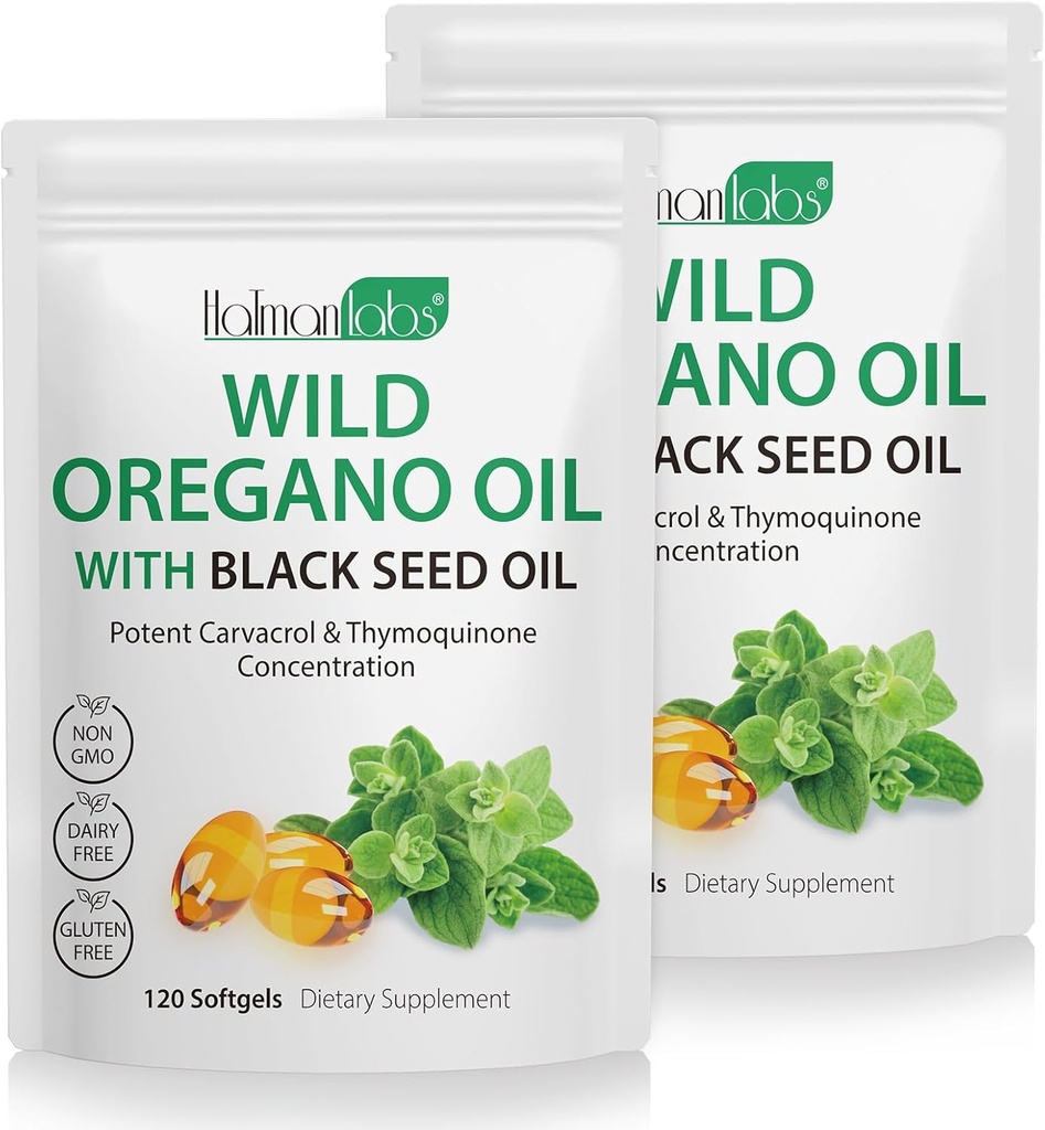 2 Pack Oil of Oregano Softgels, Oregano Oil Capsules, 165mg Carvacrol, 2 in 1 Formulated Oil of Oregano with Black Seed Oil 200mg, Oregano Oil Supplement Capsules