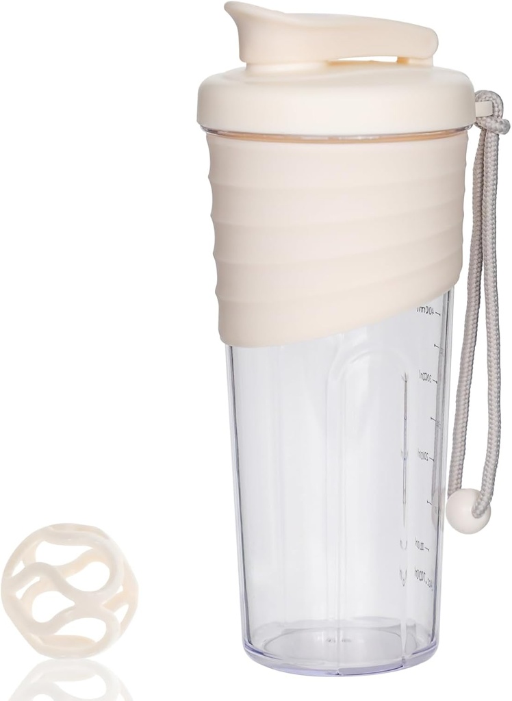 Φιάλη shaker για μείγματα πρωτεϊνών, 24 oz, Shaker πρωτεΐνης με μπάλα Whisk, Mixer μπουκάλι, Φορητή προ προπόνηση Whey Shaker Κύπελλο, μπεζ