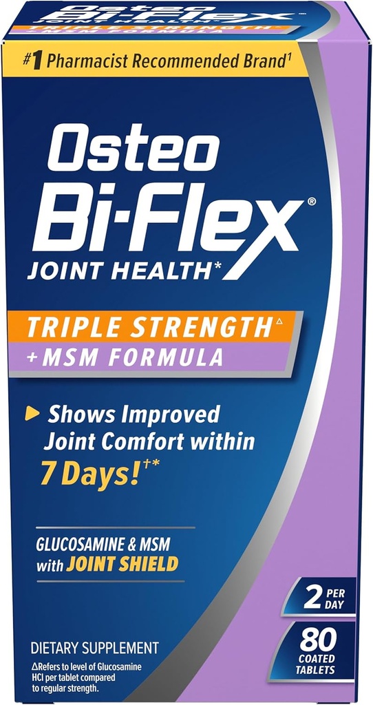 Osteo Bi- Flex Triple Strength (5) με MSM, Συμπληρώματα Κοινής Υγείας Γλυκοσαμίνης, Επικαλυμμένα Δισκία, 80 Count