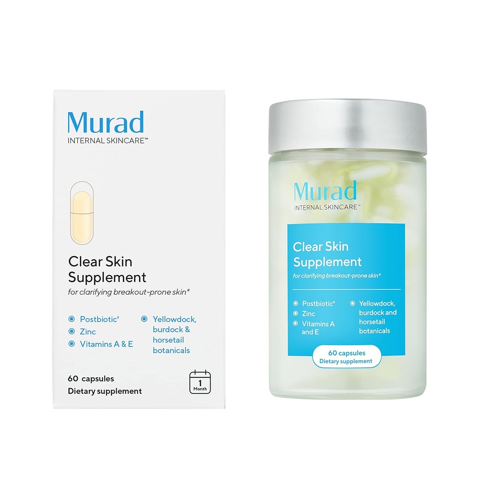 Murad Clear Skin Supplement - Συμπληρώματα για Acne-Prone Skin – Βιοτίνη, ψευδάργυρος & βιταμίνη Α συμπλήρωμα ομορφιάς - Ελαχιστοποίηση Breakouts, Μείωση φλεγμονής & ελέγχου σμήγματος στο κυτταρικό επίπεδο