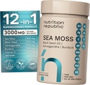 Sea Moss Supplement, Sea Moss Capsules with Black Seed Oil, Ashwagandha and Burdock Root, Multimineral Supplement with Vitamin C, 60 Veggie Capsules