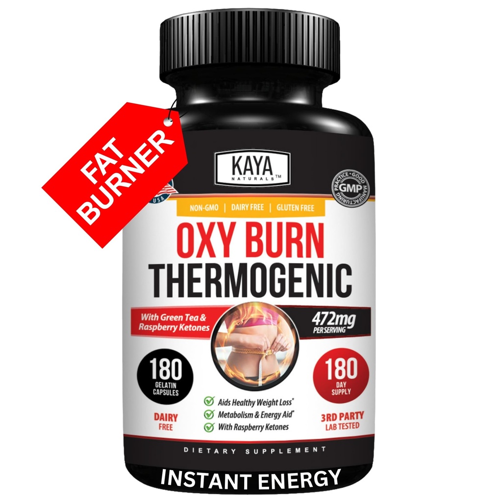 Kaya Naturals Oxy Burn - Θερμογόνος Φυτική Φόρμουλα για Ενεργό Ζωντανό – Μη ΓΤΟ & Χωρίς Γλουτένη – 180 Count