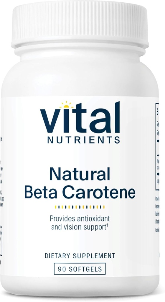 Vital Nutrients Natural Beta Carotene 25,000IU | Precursor to Vitamin A | High-Dose Antioxidant | Vision, Skin, and Health Support | Gluten, Dairy, Soy Free | 90 Softgels
