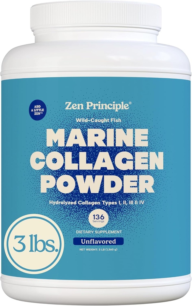 Αρχή Zen Marine Collagen Peptides Powder 3lb. Άγρια ψάρια, μη ΓΤΟ. Υποστηρίζει υγιές δέρμα, μαλλιά, αρθρώσεις, και οστά. Υδρολυμένο τύπου 1 & 3 πρωτεΐνη. Αμινοξέα, Άγευστα, Εύκολα Αναμιγνύονται.
