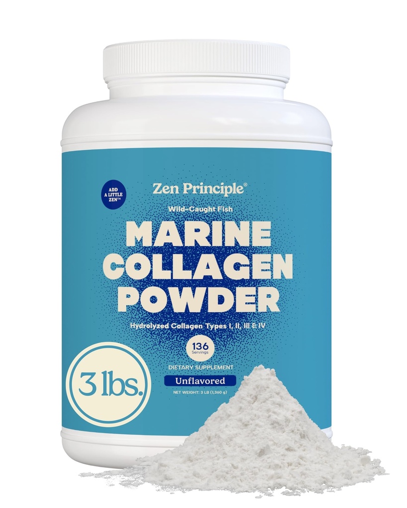 Αρχή Zen Marine Collagen Peptides Powder 3lb. Άγρια ψάρια, μη ΓΤΟ. Υποστηρίζει υγιές δέρμα, μαλλιά, αρθρώσεις, και οστά. Υδρολυμένο τύπου 1 & 3 πρωτεΐνη. Αμινοξέα, Άγευστα, Εύκολα Αναμιγνύονται.