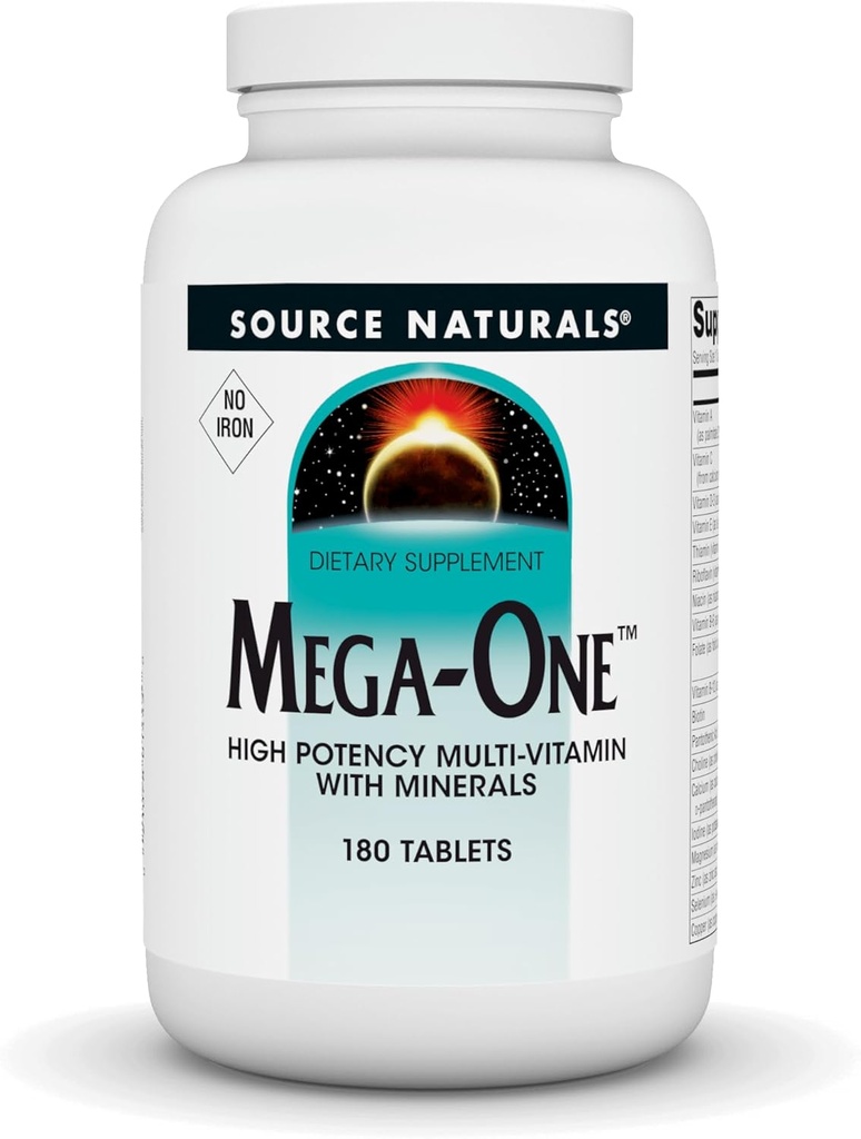 Πηγή Naturals Mega-One Muti-Vitamin με Ορυκτά, Χωρίς Σιδήρου - 180 δισκία