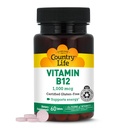 Country Life Vitamin B12 συμπλήρωμα - Απαραίτητη για τη λειτουργία του εγκεφάλου, Nerve Health, Red Blood Cells - Ιδανική για την πρόληψη της αναιμίας - Vegan Vitamin B, 1000 mcg - Χωρίς γλουτένη, 60 δισκία