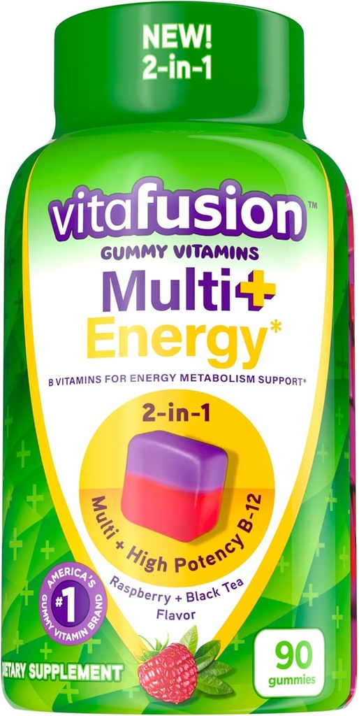 Vitafusion Multi + Ενέργεια* Gummy Βιταμίνες, Περιέχει βιταμίνη Β για να παρέχει την ενέργεια Υποστήριξη Μεταβολισμού*, 90 Count