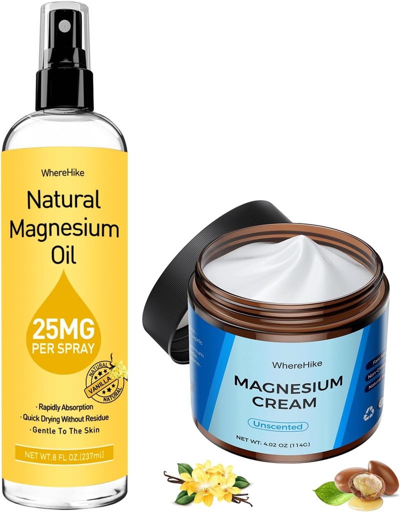 Topical Magnesium Lotion&Spray for Leg Cramps and Sleep, Nighttime Magnesium Cream for Pain,Muscle Relaxation,Calm,Deep Hydration for Body & Skin Care - Φυσική και ασφαλή για παιδιά