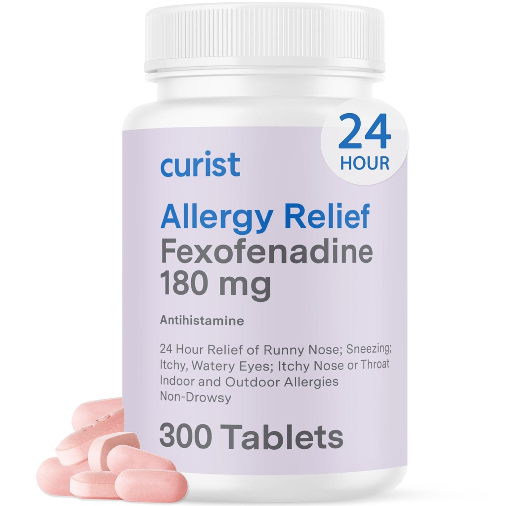 Curist Fexofenadine Hydrochloride 180mg (300 δισκία) - 24 HR Αντιισταμινικά δισκία ανακούφισης (300 κόμης) όλη την ημέρα Γενική δύναμη Fexofenadine Μαζική μη υπνηλία Αλλεργία ανακούφιση