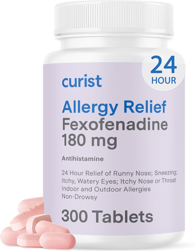 Curist Fexofenadine Hydrochloride 180mg (300 δισκία) - 24 HR Αντιισταμινικά δισκία ανακούφισης (300 κόμης) όλη την ημέρα Γενική δύναμη Fexofenadine Μαζική μη υπνηλία Αλλεργία ανακούφιση