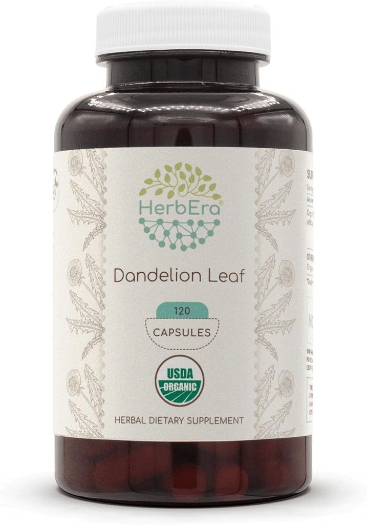 HerbEra Dandelion Leaf 120 κάψουλες, 500 mg, USDA Organic Dandelion (Taraxacum Officinale) Αποξηραμένο Leaf (120 κάψουλες)