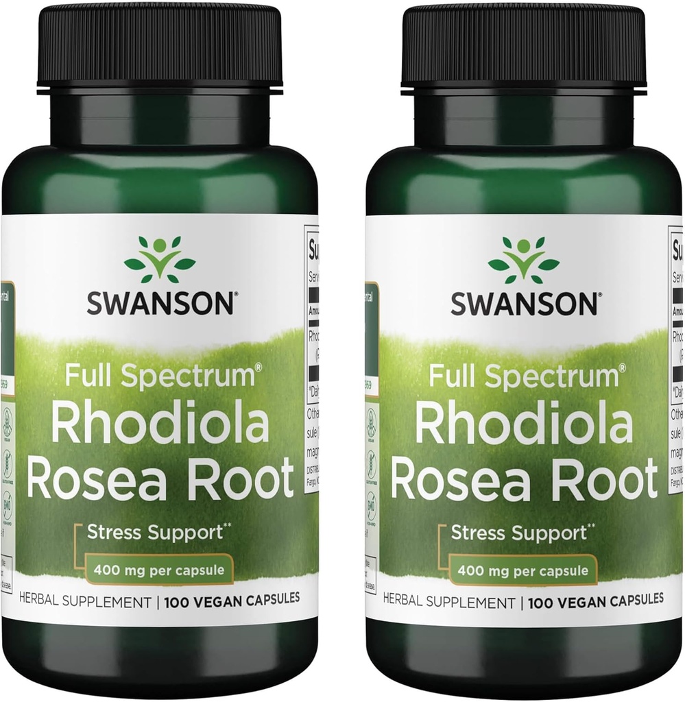 Swanson Rhodiola Rosea Root - Προσαρμοσμένο συμπλήρωμα βοτάνων που προωθεί την ισορροπία διάθεσης & το στρες Υποστήριξη - Φυσική φόρμουλα για την ενεργειακή υποστήριξη - (100 κάψουλες, 400mg το καθένα) (2 Pack)
