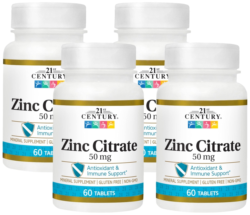 21ος αιώνας Healthcare Ψευδάργυρος Κιτρικό δισκία 50mg, 60 Count (πακέτο των 4)