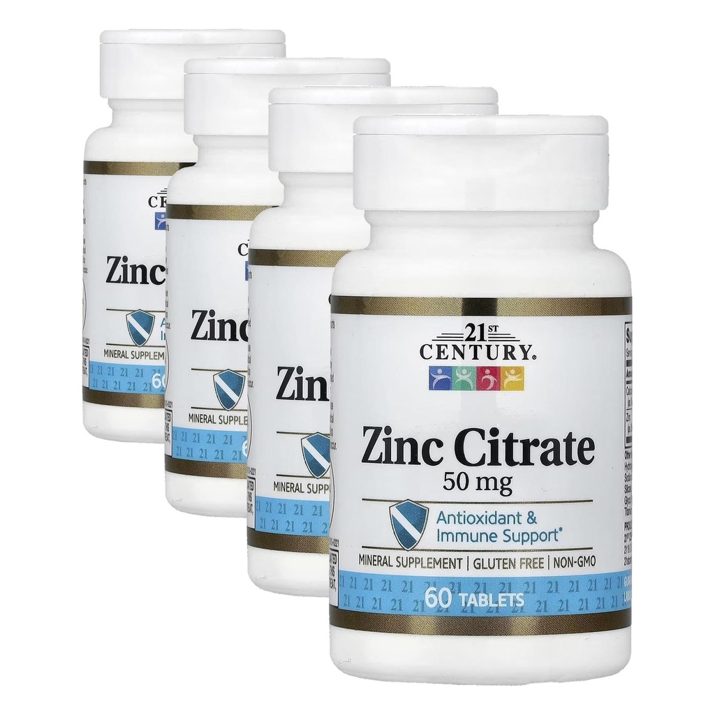 21ος αιώνας Healthcare Ψευδάργυρος Κιτρικό δισκία 50mg, 60 Count (πακέτο των 4)