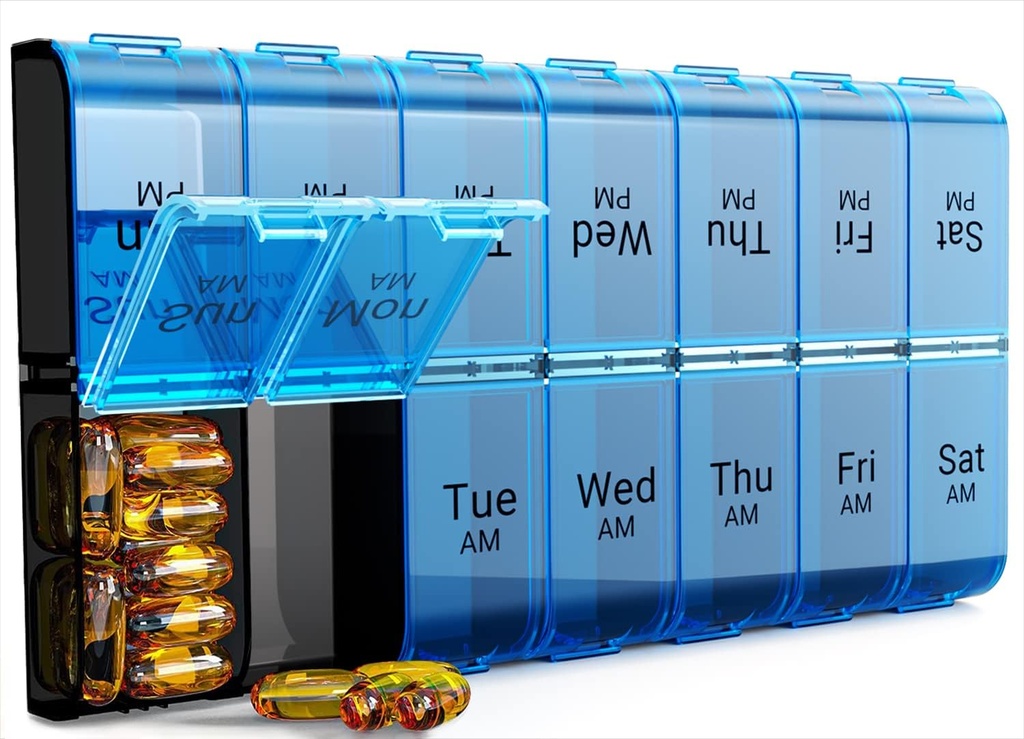 Extra Large Pill Organizer 2 φορές την ημέρα, Weekly XL AM Pill Case, 7 Day Pill Box Δύο φορές την ημέρα, Oversized Daily Medicine Organizer for Vitamins (Blue)