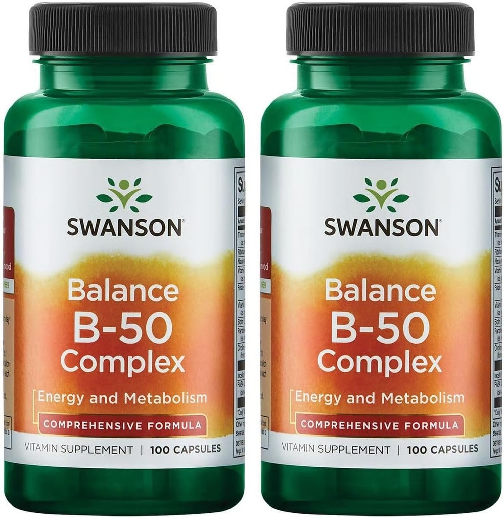 Swanson B-50 Complex - συμπλήρωμα βιταμίνης που προωθεί την ενέργεια και τον μεταβολισμό Υποστήριξη - Μπορεί να υποστηρίξει την καρδιά υγεία & μνήμη - (100 κάψουλες) (2 Pack)