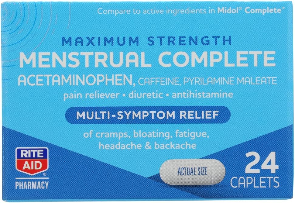 Rite Aid, Φαρμακευτική Εμμηνόρροια Multi Symptom Relief Caplets Μέγιστη δύναμη, 24 Count