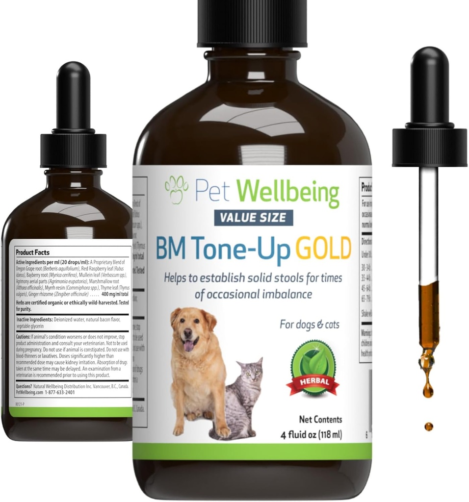Pet Wellbeing BM Tone-Up Gold for Dogs & Cats - Υποστηρίζει την υγιεινή πυγμή λειτουργία, Solid Stools, Φυσιολογικές κινήσεις του εντέρου, Bayberry - Veterinian-Formulated φυτικό συμπλήρωμα 4 oz (118 ml)