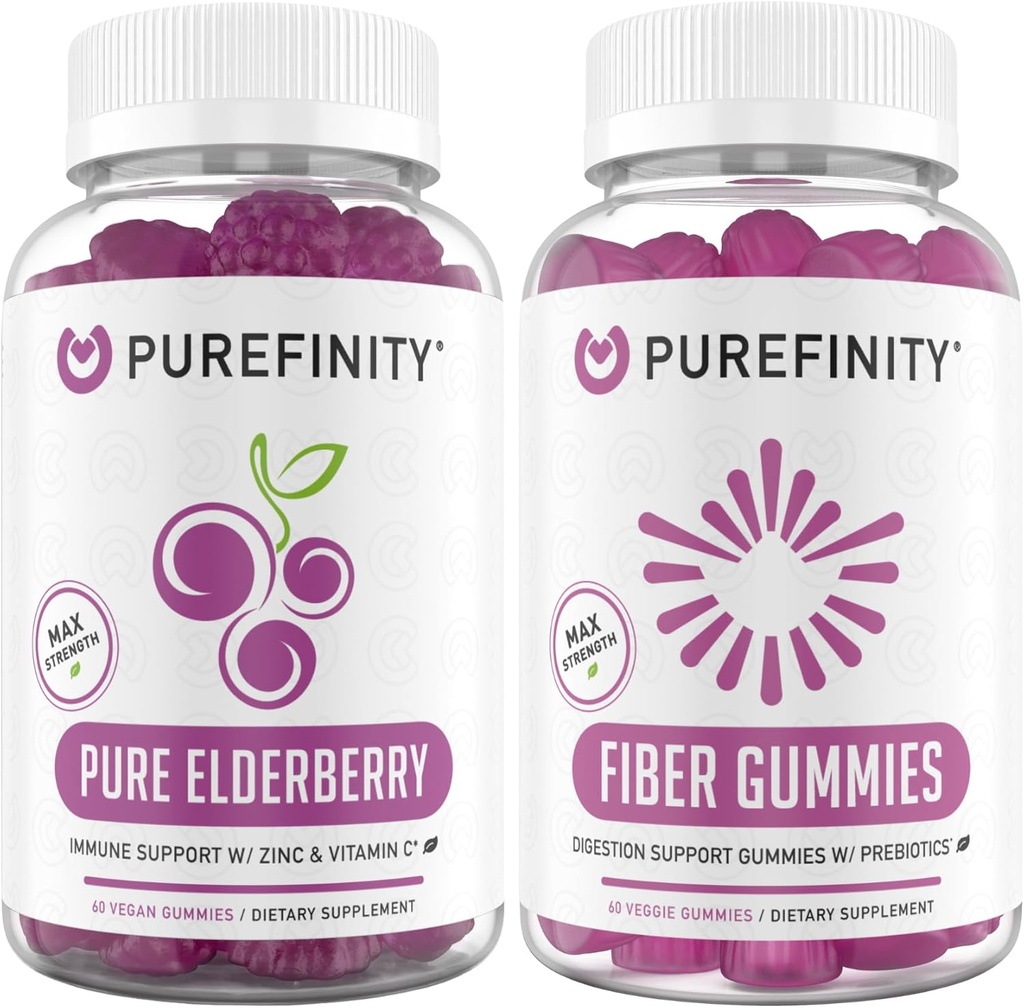 PUREFINITY Fiber + Elderberry Gummies Bundle (Ινουλίν FOS Prebiotic Fiber Gummies + Double Strength Elderberry Gummies with Zinc & Vitamin C)