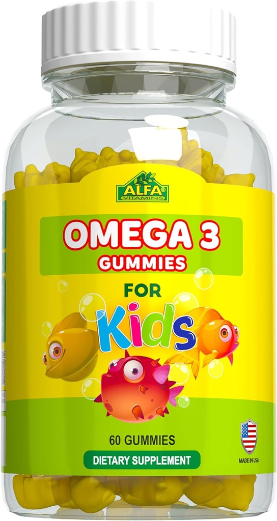ALFA VITAMINS Omega 3 παιδιά Gummies, υποστηρίζει την ανάπτυξη του εγκεφάλου, την υγεία της καρδιάς και το όραμα, εύκολο να μασήσει, Ωμέγα 3 συμπλήρωμα για τα παιδιά, Πορτοκαλί Γεύση, χωρίς γεύση ψαριού, 3 Gummies καθημερινά, 60 Gummies
